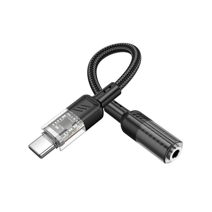 Cablu Adaptor Jack 3.5mm - Tip-C Hoco LS37 15cm, Negru