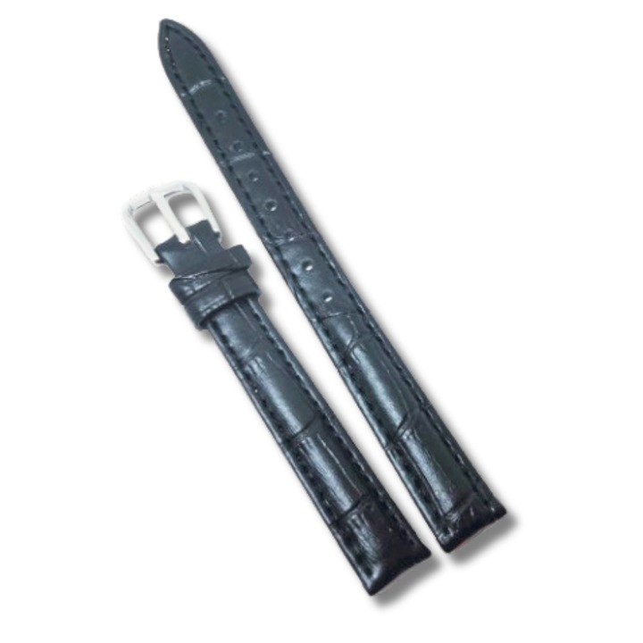 Curea Ceas Piele Neagra cu Imprimeu 12 mm catarama clasica argintie