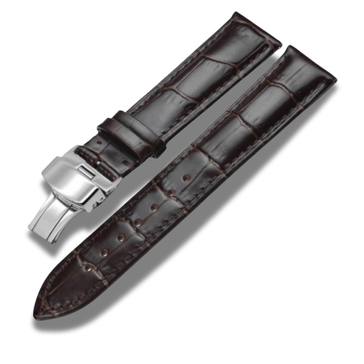 Curea Piele Naturala Culoare Neagra 16 mm Cu Catarama deployant cu imprimeu crocodil