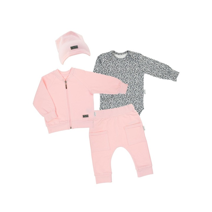 Nicol, Set 4 piese: pulover, body, pantaloni, sapca, bumbac, roz, Roz