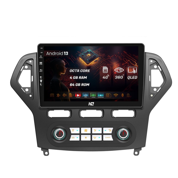 Navigáció HUB64 Ford Mondeo (2007-2010) Klíma Automatikus, 4GB RAM, Android 13, Octacore, 4G Sim slot, DSP, GPS, Wi-FI, Carplay, Android Auto, USB, Bluetooth, Waze, érintőképernyő, 10, 1 hüvelyk méretű