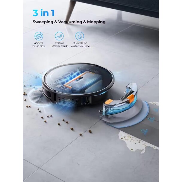 Robot de aspirare si mop Laresar Evol 3, 4500Pa, recipient praf 450 ml, capacitate baterie 3200 mAh, autonomie 180 minute, negru