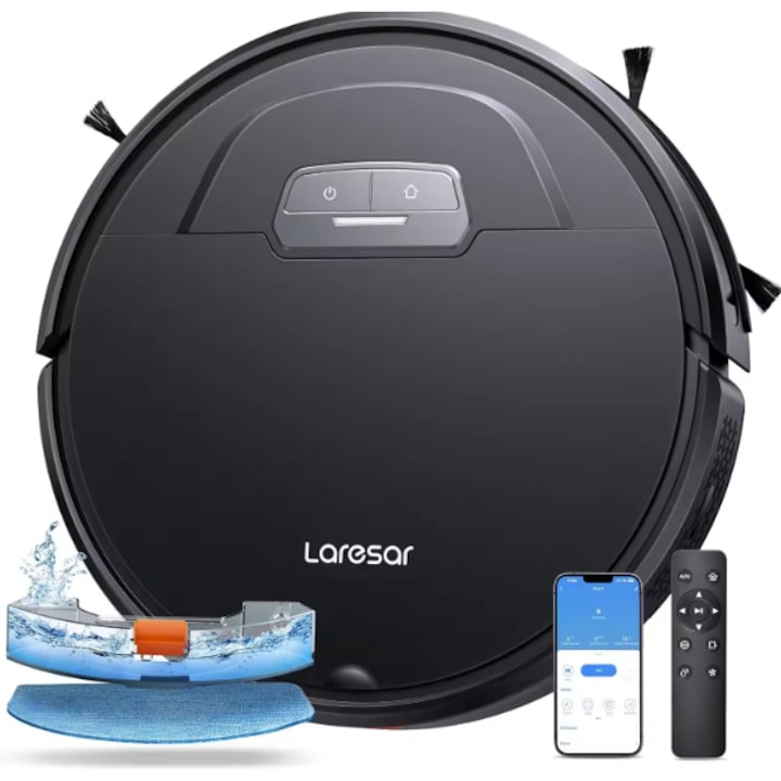 Прахосмукачка робот и моп Laresar Evol 3, 4500Pa, контейнер за прах 450 ml, капацитет на батерията 3200 mAh, автономност 180 минути, черен