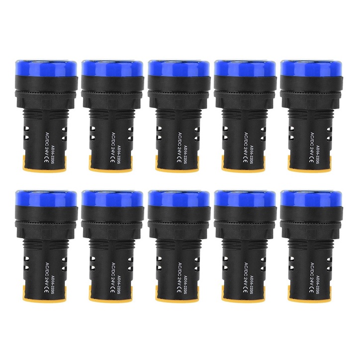 Комплект от 10 LED ключа, Mmgoqqt, син, 24V, 22mm