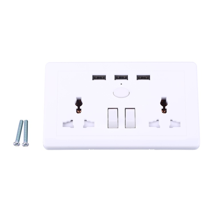 Többfunkciós fali aljzat 3 USB porttal telefon töltéséhez, 110~250V