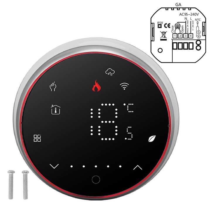 Интелигентен термостат Mmgoqqt, WiFi гласово управление, LED, висока точност, черен