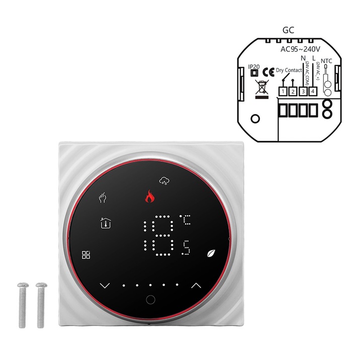 Интелигентен термостат с LED дисплей, Mmgoqqt, програмируем 5+1+1, тънък дизайн, черен