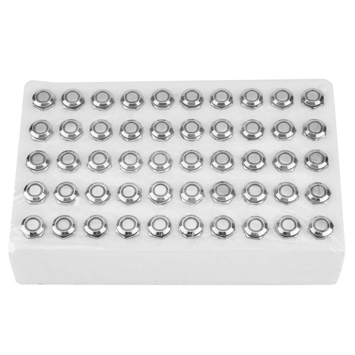 50 db pillanatnyi fém kapcsoló készlet, önvisszaállító, Jormftte, 12 mm, zöld LED, 24V, 4 tűs