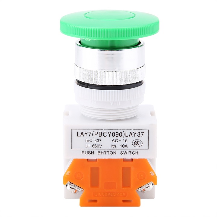 Jormftte pillanatnyi kapcsoló, zöld, 22 mm, 220 V-os elektromos áramkörökhöz, tartós, jó szigetelési teljesítménnyel