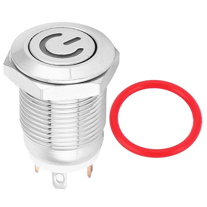 Jormftte 12mm fém kapcsoló fehér LED-del, önvisszaállító, 1 NO, 3A