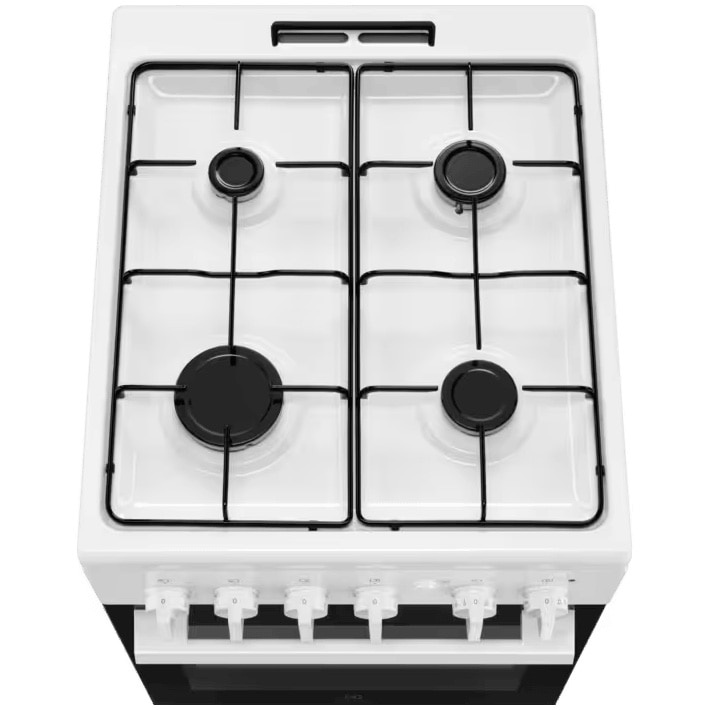 Aragaz Electrolux LKG504012W, Gaz, 4 arzatoare, Aprindere integrata plita si cuptor, Siguranta plita si cuptor, Autocuratare catalitica, Grill electric, Rotisor, 50 cm, Alb