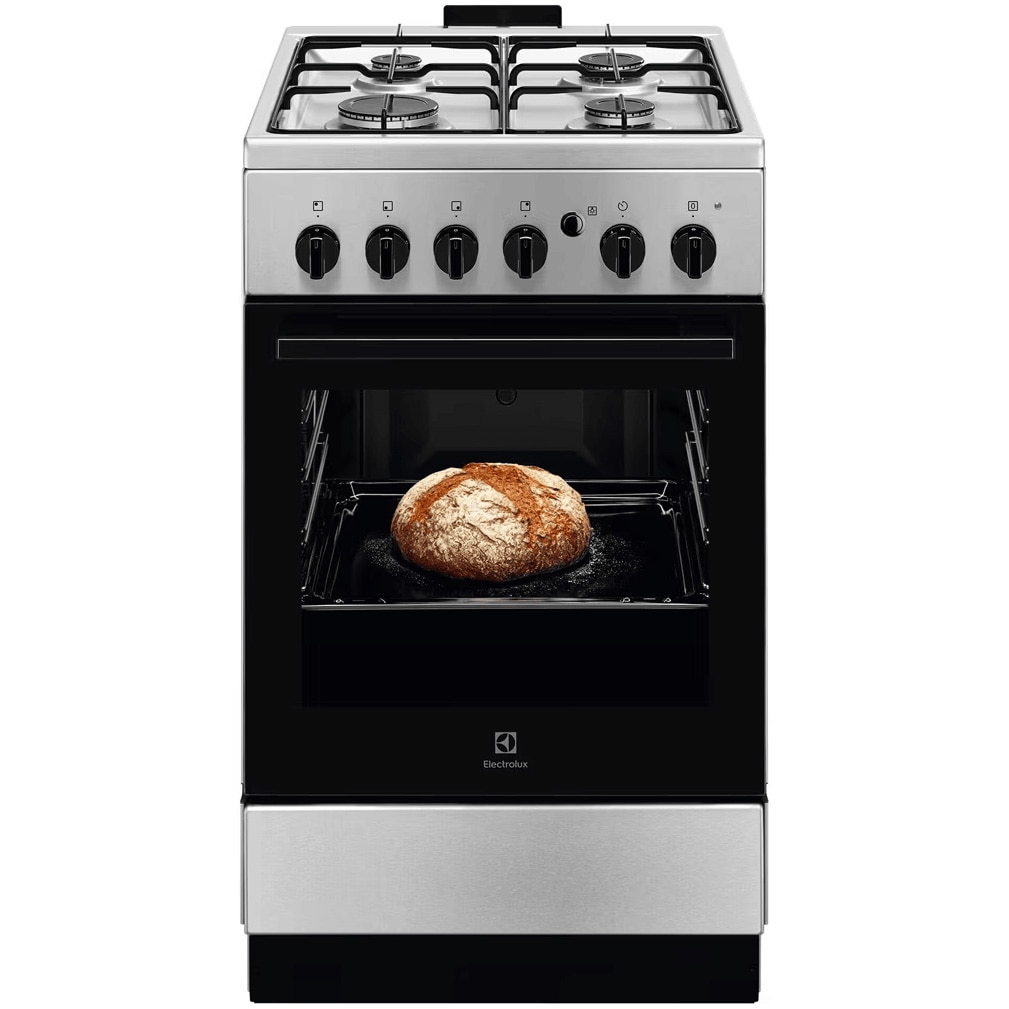 Aragaz Electrolux LKG504012X, Gaz, 4 arzatoare, Aprindere integrata plita si cuptor, Siguranta plita si cuptor, Autocuratare catalitica, Grill electric, Rotisor, 50 cm, Inox