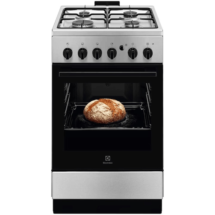 Готварска печка Electrolux LKG504012X, Газ, 4 горелки, Вградено запалване, котлон и фурна, Безопасност на котлона и фурна, Каталитично самопочистване, Electric grill, Грил, 50 см, Inox