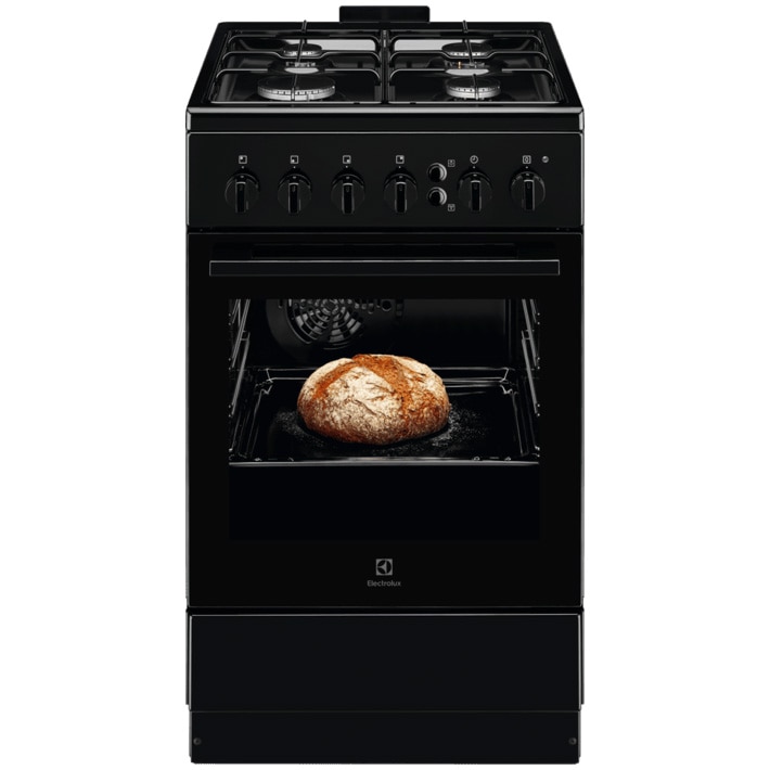 Aragaz Electrolux LKG504022K, Gaz, 4 arzatoare, Aprindere integrata plita si cuptor, Siguranta plita si cuptor, Autocuratare catalitica, Grill electric, 50 cm, Negru