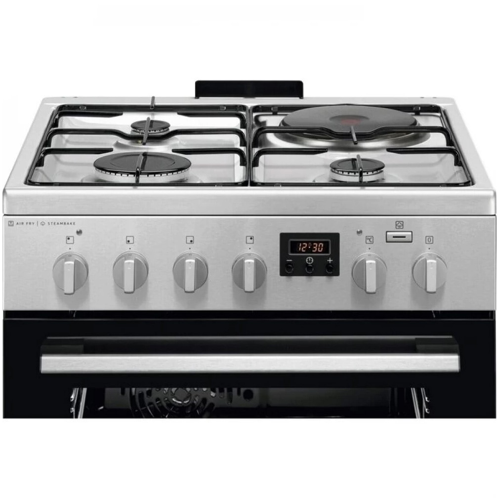 Aragaz Electrolux LKM660222X, Mixt, 3 arzatoare gaz + 1 arzator electric, Cuptor electric, SteamBake, AirFry, Timer, Grill electric, Clasa A, 60 cm, Inox antiamprenta