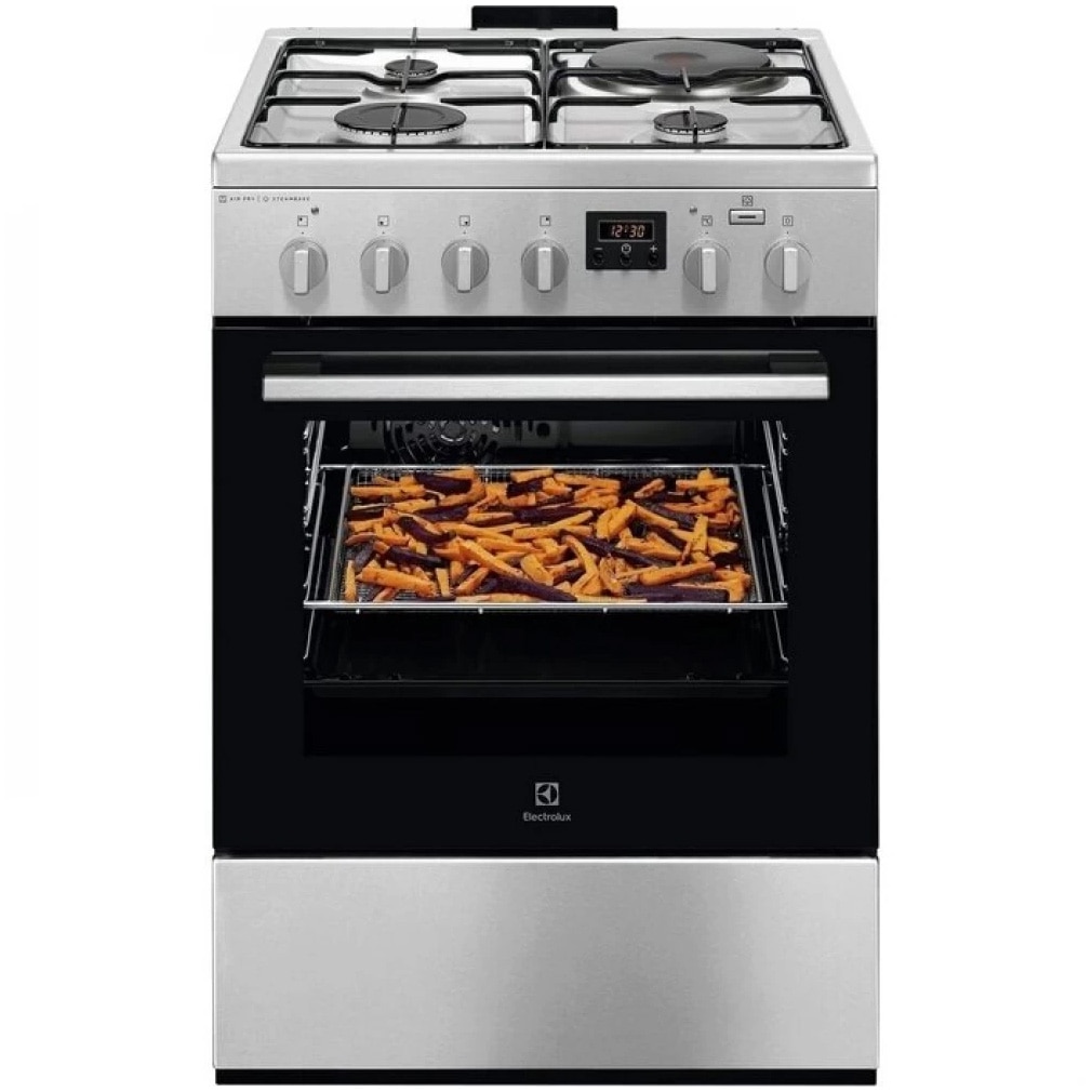 Aragaz Electrolux LKM660222X, Mixt, 3 arzatoare gaz + 1 arzator electric, Cuptor electric, SteamBake, AirFry, Timer, Grill electric, Clasa A, 60 cm, Inox antiamprenta