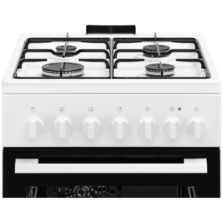 Готварска печка Electrolux LKK520032W, Комбинирана, 4 горелки, Безопасен котлон, Вградено запалване, Електрическа фурна, SteamBake, AirFry, Таймер, Electric grill, Клас А, 50 см, Бял