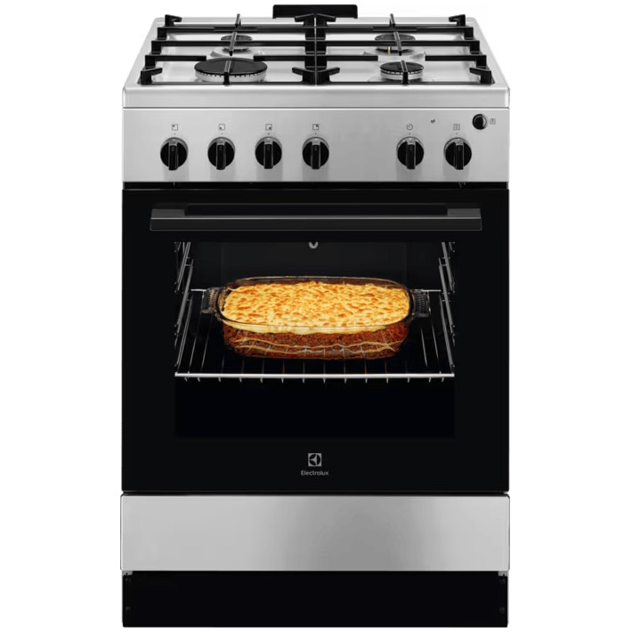 Aragaz Electrolux LKG604013X, Gaz, 4 arzatoare, Aprindere integrata plita si cuptor, Siguranta plita si cuptor, Autocuratare catalitica, Grill electric, Rotisor, Clasa A, 60 cm, In