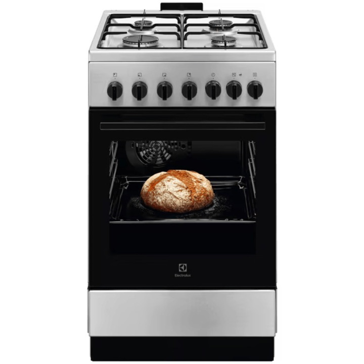 Печка Electrolux LKK520022X, Смесена, 4 котлона, Безопасен котлон, Вградено запалване, Електрическа фурна, Печене на пара, AirFry, Таймер, Електрически грил, Клас А, 50 см, Неръждаема стомана