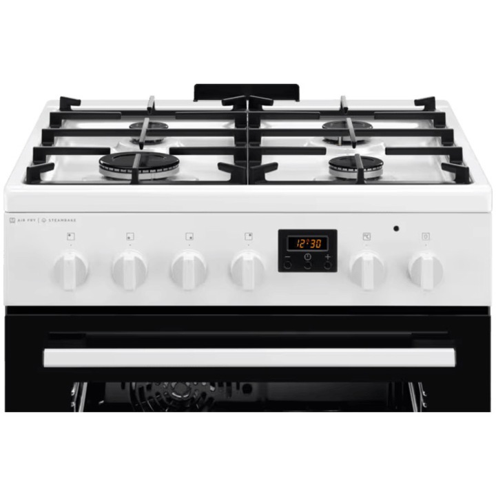 Готварска печка Electrolux LKK660220W, Смесен, 4 горелки, Предпазна плоча, Вградено запалване, Електрическа фурна, Plus Steam, AirFry, Таймер, Electric grill, Клас А, 60 см, Бял
