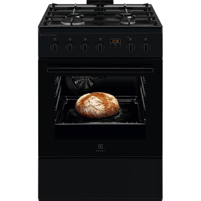 Aragaz Electrolux LKK660220K, Mixt, 4 arzatoare , Siguranta plita, Aprindere integrata, Cuptor electric, Plus Steam, AirFry, Timer, Grill electric, Clasa A, 60 cm, Negru