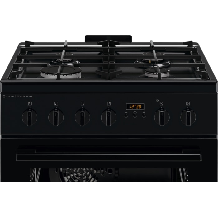 Aragaz Electrolux LKK660220K, Mixt, 4 arzatoare , Siguranta plita, Aprindere integrata, Cuptor electric, Plus Steam, AirFry, Timer, Grill electric, Clasa A, 60 cm, Negru