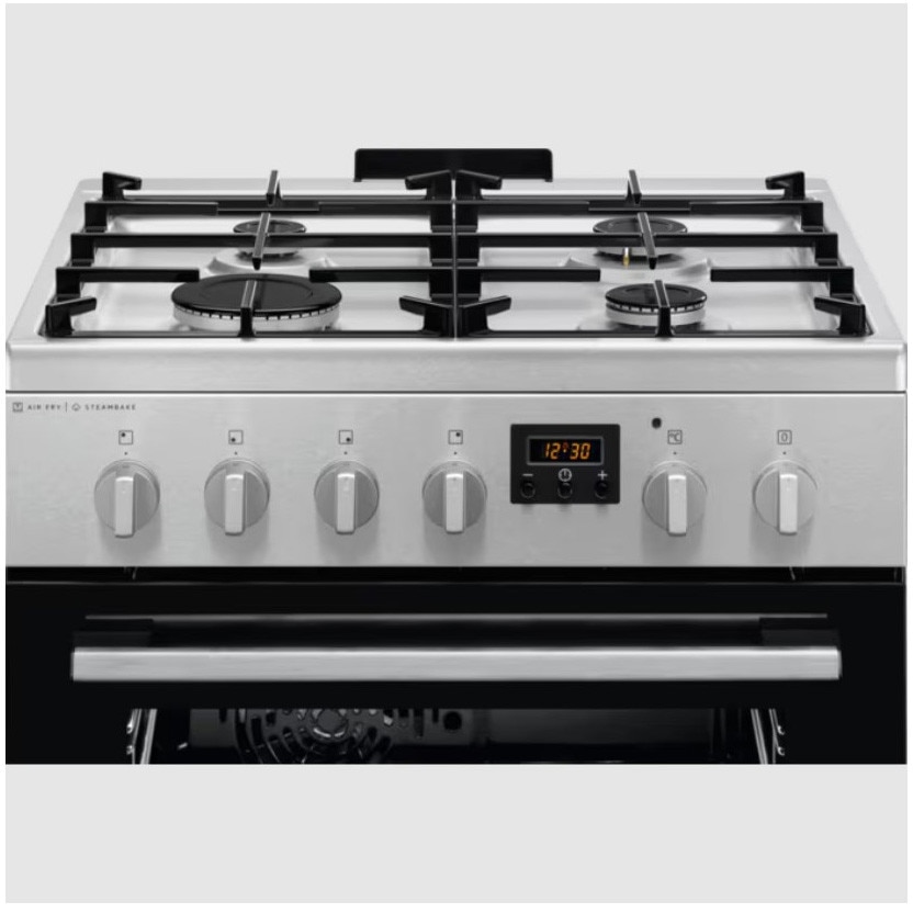 Aragaz Electrolux LKK660220X, Mixt, 4 arzatoare , Siguranta plita, Aprindere integrata, Cuptor electric, Plus Steam, AirFry, Timer, Grill electric, Clasa A, 60 cm, Inox
