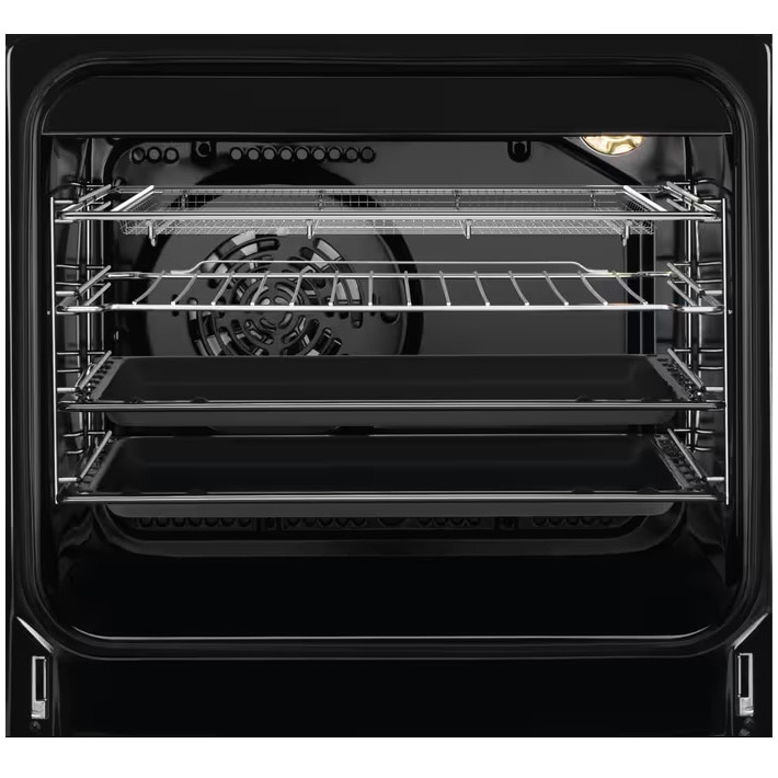 Aragaz AEG CKB56490BW, Mixt, 4 arzatoare , Siguranta plita, Aprindere integrata, Gratare fonta, Cuptor electric, SteamBake, AirFry, Timer, Grill electric, Clasa A, 50 cm, Alb