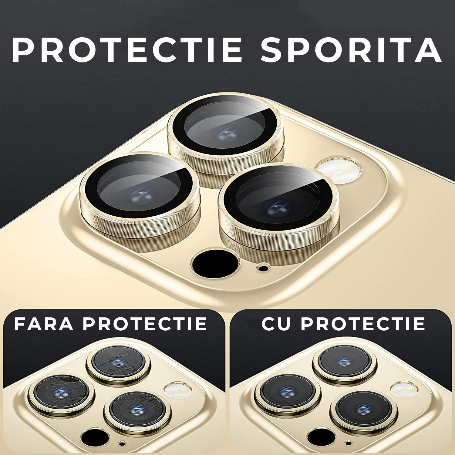 Folie Camera Daden din sticla pentru iPhone 16 Pro/ 16 Pro Max, Full Cover, Protectie Profesionala, Ultra Rezistenta, Calitate Premium, Desert Titanium