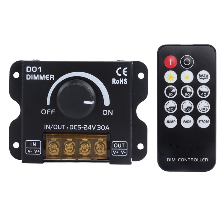 Dimmer LED 2 Canale AMRINUGL, Control Wireless, 5V-24V, negru