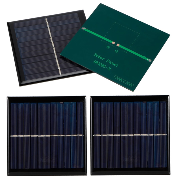 Комплект от 4 слънчеви панела, Mmgoqqt, 1W, 5.5V, 95x95 mm, черни