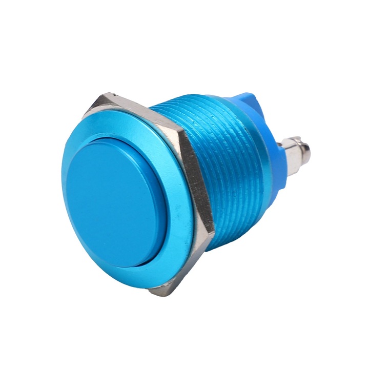 Fém kapcsoló Jormftte 19mm, vízálló, magas fejjel, auto-reset, kék