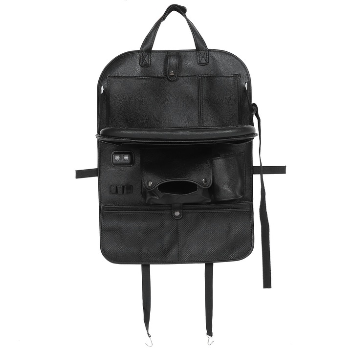 Jormftte multifunkcionális autósülés-rendező, 4 USB porttal, 10x15x22cm, fekete