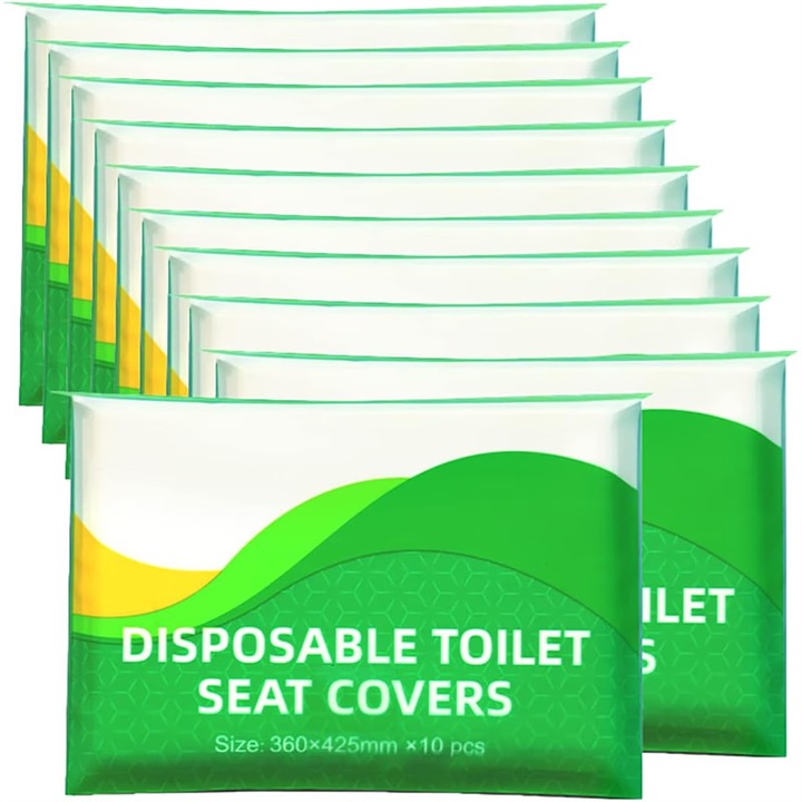 Set 120 de protectii de unica folosinta pentru scaunul de toaleta, ambalate individual, AjieQaQ, pentru adulti si copii, ideale pentru calatorii, restaurante, detasare rapida, verde