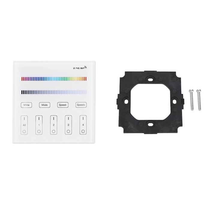 Intelligens 4 zónás RGB LED panel, Mmgoqqt, 4 GHz-es vezeték nélküli vezérlés, edzett üveg, 30 m távolság