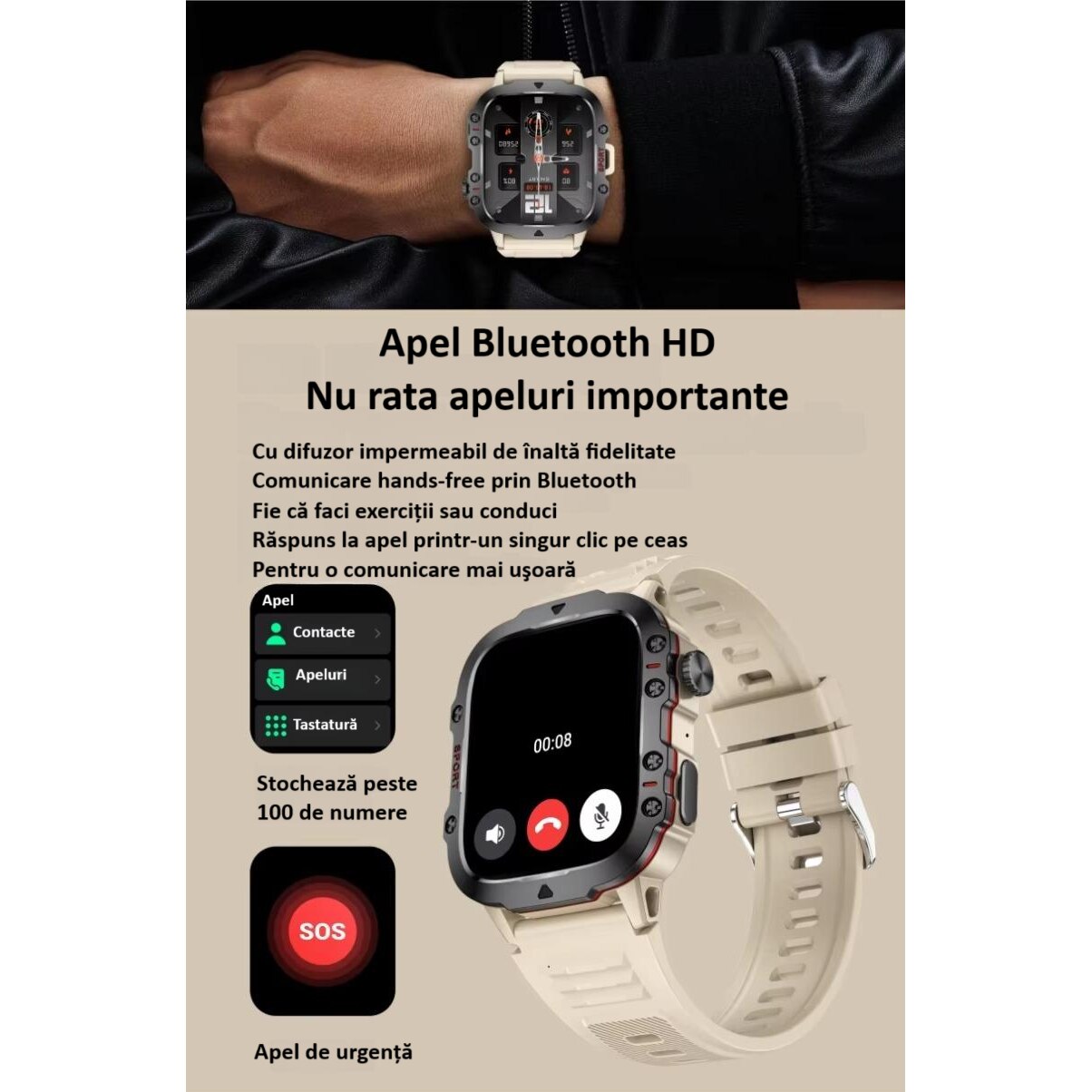 Ceas smartwatch sport ZYTEQ®️, Bluetooth, rezistent la apa, ecran 1.96 Ceas smartwatch sport ZYTEQ®️, Bluetooth, rezistent la apa, ecran 1.96