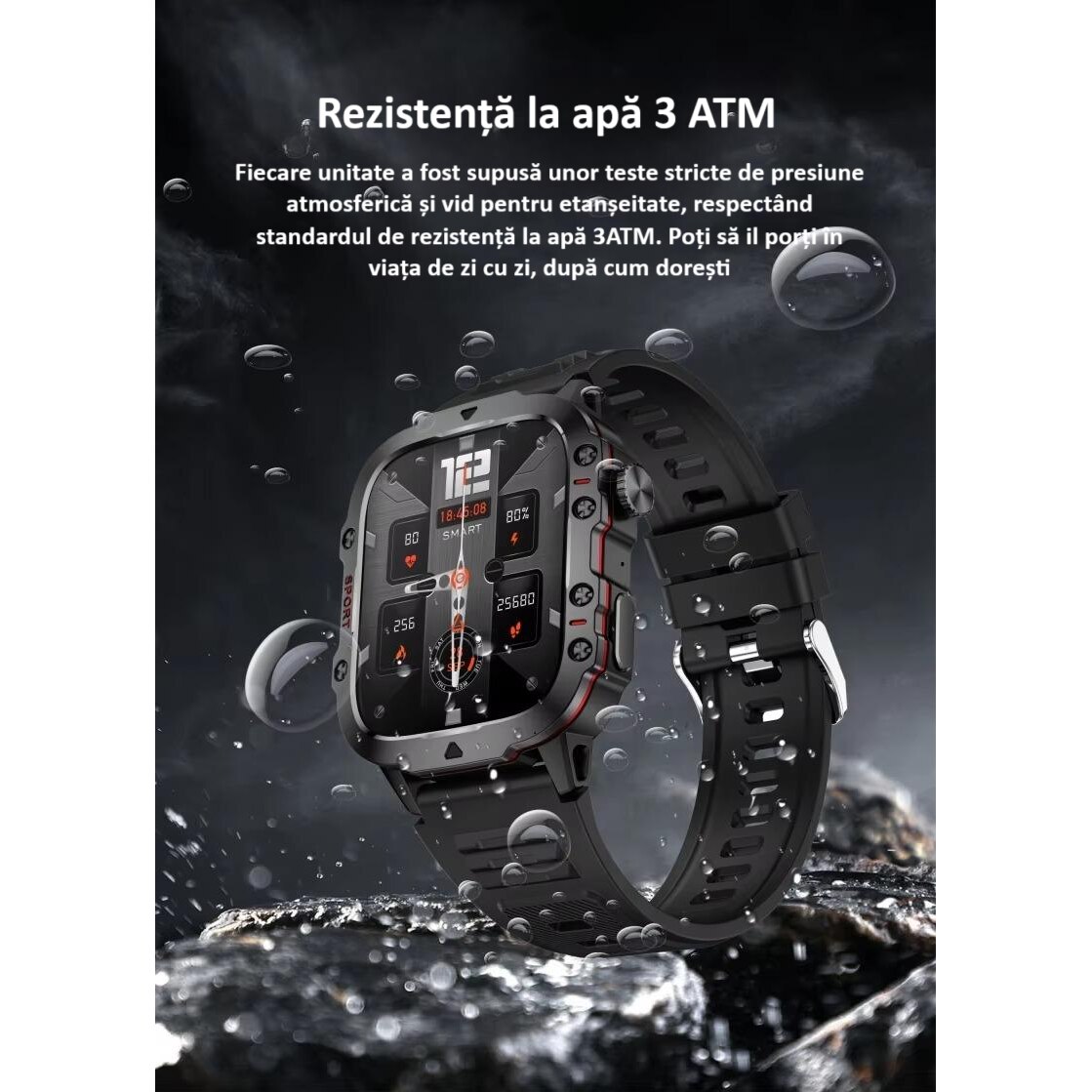 Ceas smartwatch sport ZYTEQ®️, Bluetooth, rezistent la apa, ecran 1.96 Ceas smartwatch sport ZYTEQ®️, Bluetooth, rezistent la apa, ecran 1.96