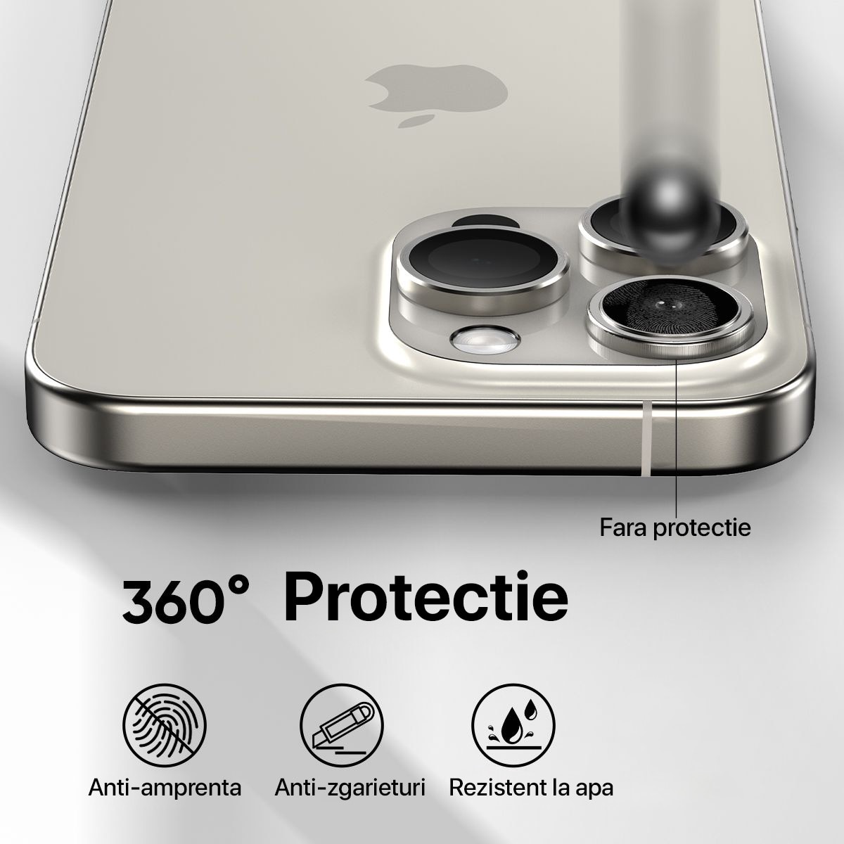 Folie Camera Daden din sticla pentru iPhone 16 Pro/ 16 Pro Max, Full Cover, Protectie Profesionala, Ultra Rezistenta, Calitate Premium, Desert Titanium