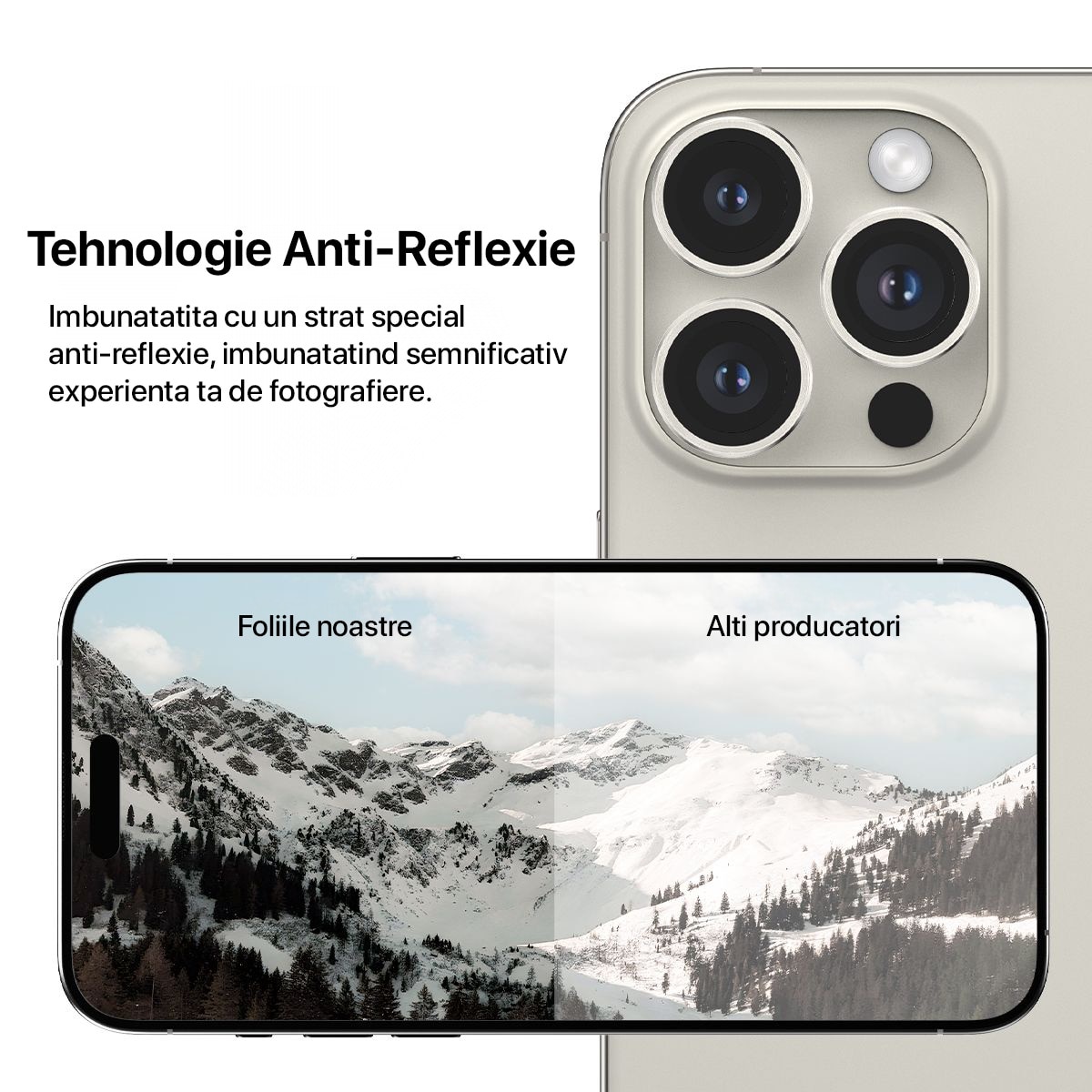 Folie Camera Daden din sticla pentru iPhone 16 Pro/ 16 Pro Max, Full Cover, Protectie Profesionala, Ultra Rezistenta, Calitate Premium, Desert Titanium