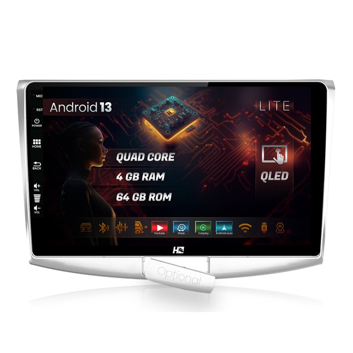 Navigatie HUB64 Volkswagen Passat B6, B7, CC, 4GB RAM, Android 13, Quadcore, DSP, GPS, Wi-FI, Carplay, Android Auto, USB, Bluetooth, Waze, Touchscreen, 10.1 Inch
