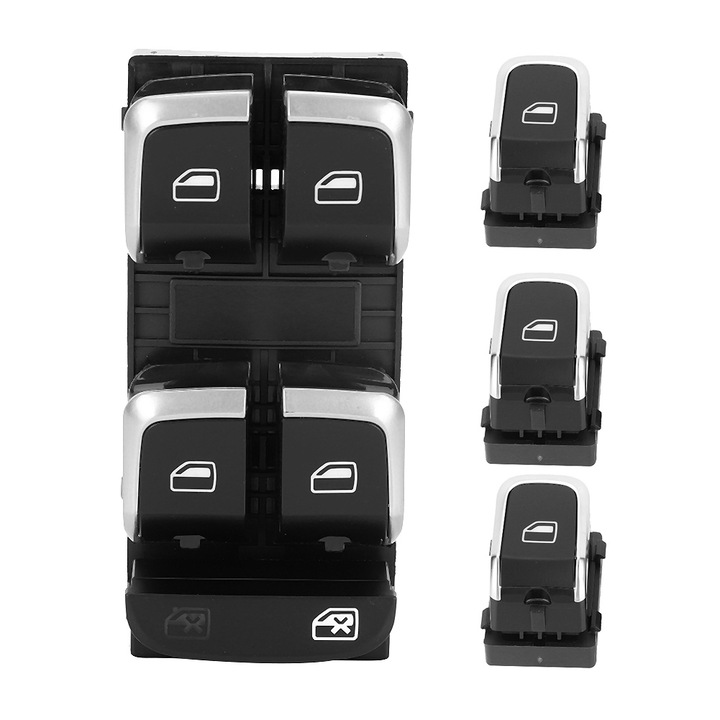 Set 4 Butoane Comutator geam electric Bizaical, pentru Audi A4/S4 B8 2008-2012, Negru, ABS