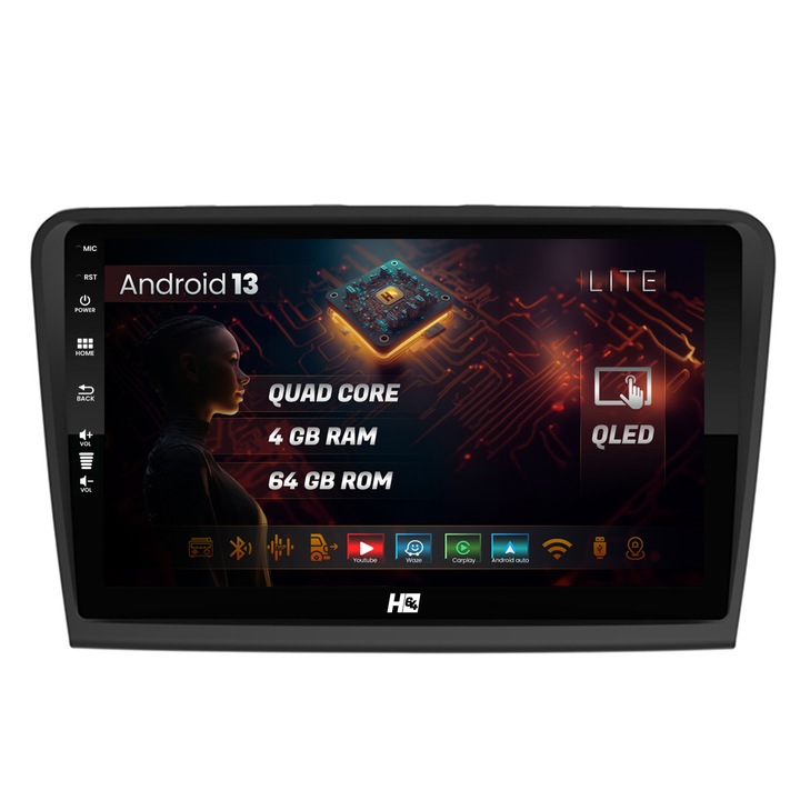 Navigatie HUB64 Skoda Superb 2 (2008-2015), 4GB RAM, Android 13, Quadcore, DSP, GPS, Wi-FI, Carplay, Android Auto, USB, Bluetooth, Waze, Touchscreen, 10.1 Inch