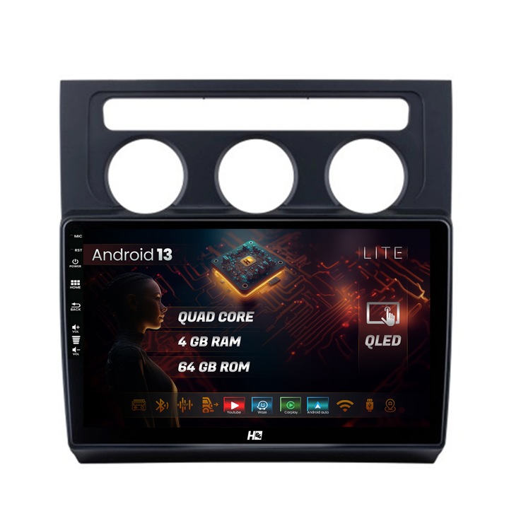 Navigatie HUB64 Volkswagen Touran (2003-2010), 4GB RAM, Android 13, Quadcore, DSP, GPS, Wi-FI, Carplay, Android Auto, USB, Bluetooth, Waze, Touchscreen, 10.1 Inch