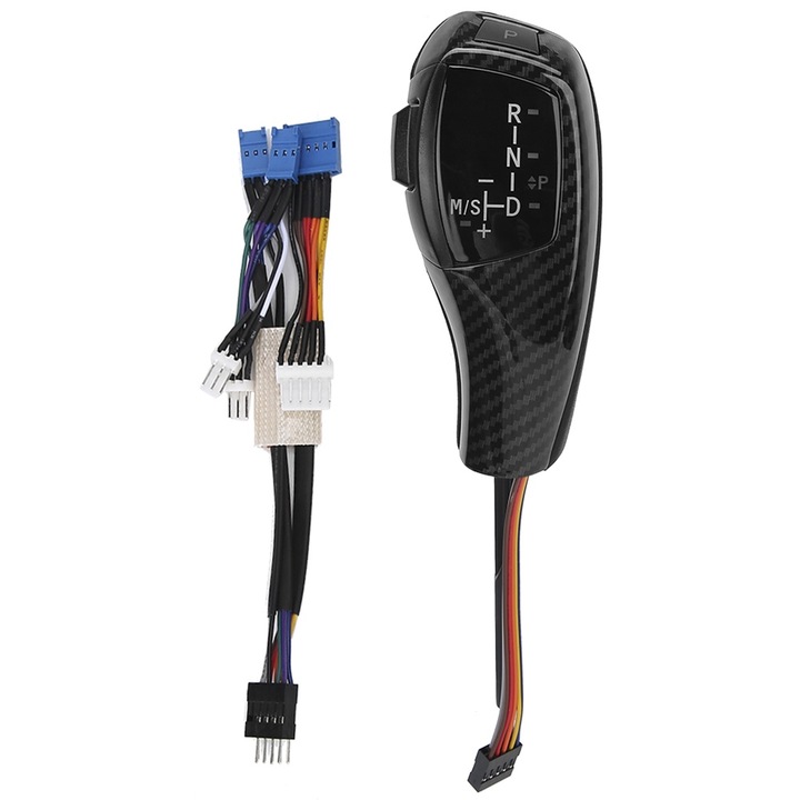 Buton schimbator de viteze electric Bizaical, LED, piele, 12.4cm, 9cm, pentru BMW E46 E60 E61
