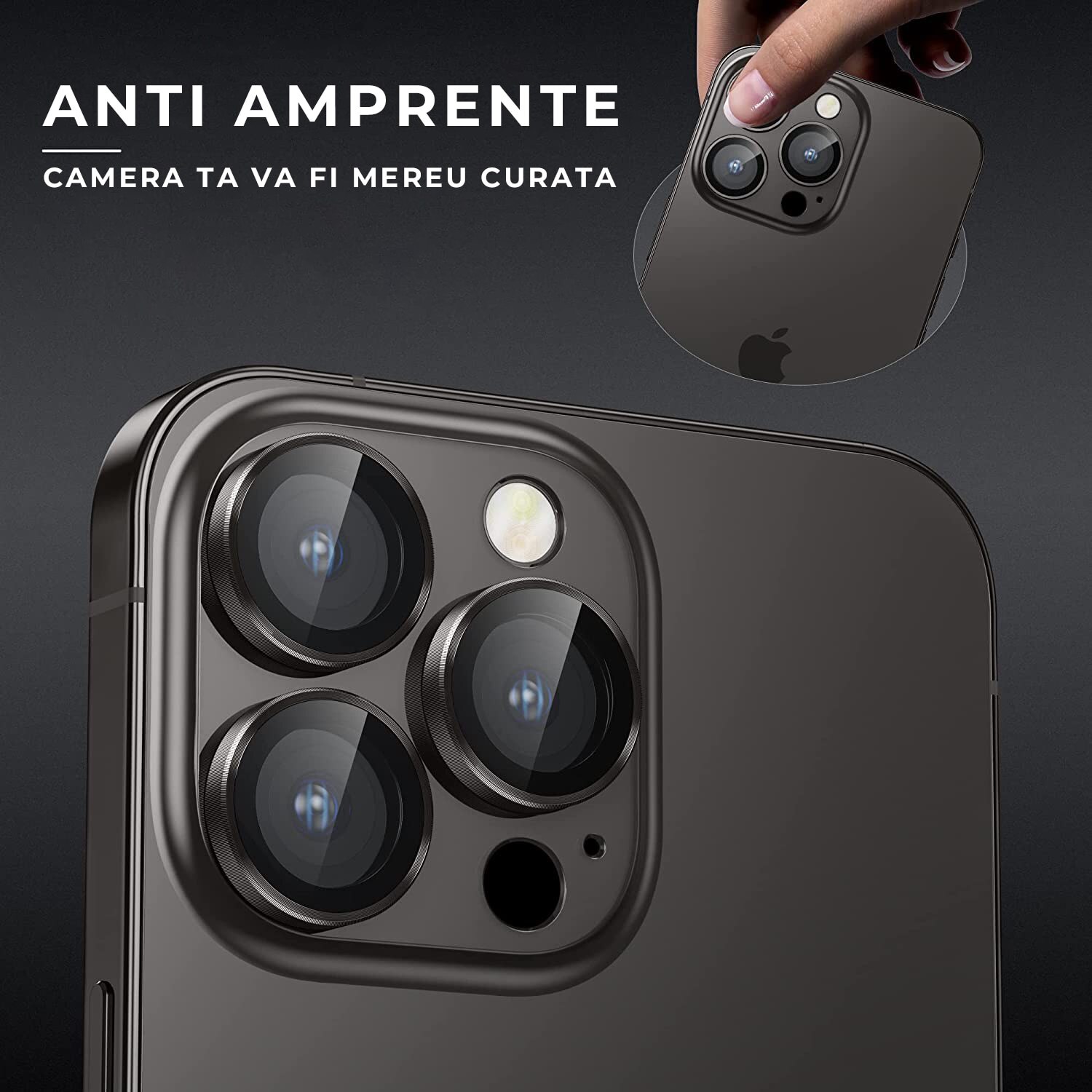 Folie Camera Daden din sticla pentru iPhone 16 Pro/ 16 Pro Max, Full Cover, Protectie Profesionala, Ultra Rezistenta, Calitate Premium, Black Titanium