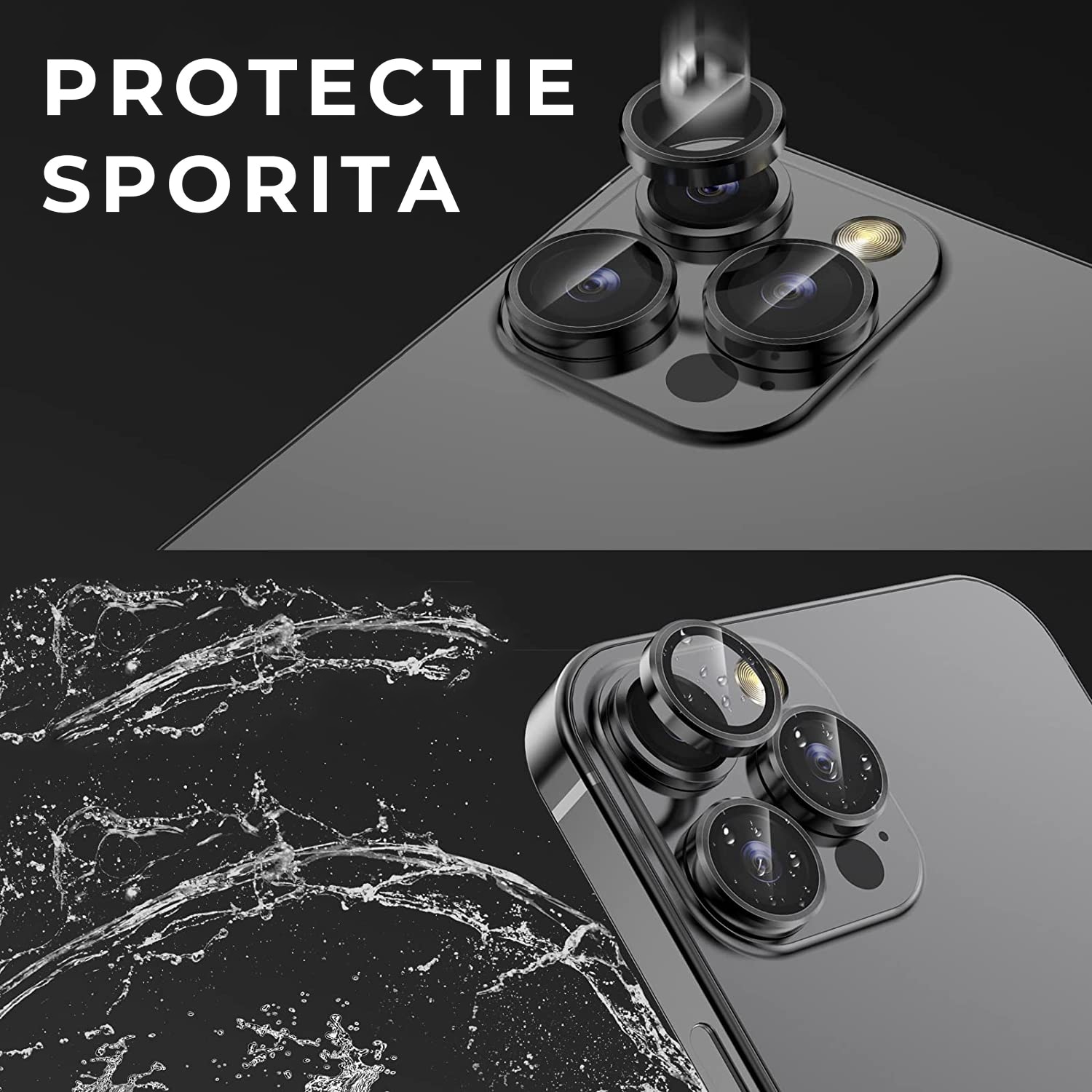 Folie Camera Daden din sticla pentru iPhone 16 Pro/ 16 Pro Max, Full Cover, Protectie Profesionala, Ultra Rezistenta, Calitate Premium, Black Titanium
