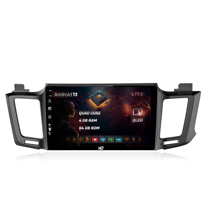 Navigatie HUB64 Toyota RAV4 (2013-2018), 4GB RAM, Android 13, Quadcore, DSP, GPS, Wi-FI, Carplay, Android Auto, USB, Bluetooth, Waze, Touchscreen, 10.1 Inch