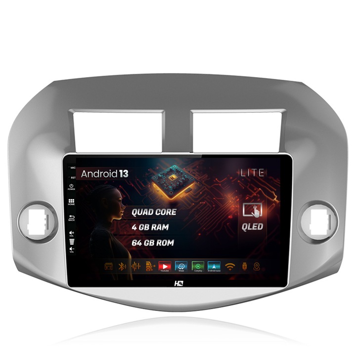 Navigatie HUB64 Toyota RAV4 (2005-2013), 4GB RAM, Android 13, Quadcore, DSP, GPS, Wi-FI, Carplay, Android Auto, USB, Bluetooth, Waze, Touchscreen, 10.1 Inch
