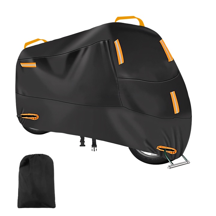 Husa moto, JESWO®, 210D Nylon Oxford, Impermeabila, protectie soare, vant, ploaie, XXL, design cu banda reflectorizanta, negru