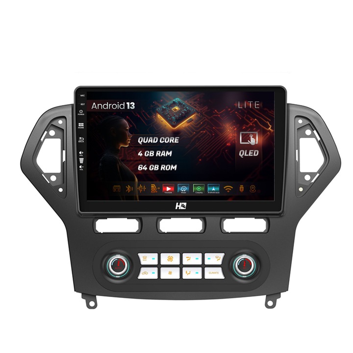 Navigatie HUB64 Ford Mondeo (2007-2010) Clima Automata, 4GB RAM, Android 13, Quadcore, DSP, GPS, Wi-FI, Carplay, Android Auto, USB, Bluetooth, Waze, Touchscreen, 10.1 inch